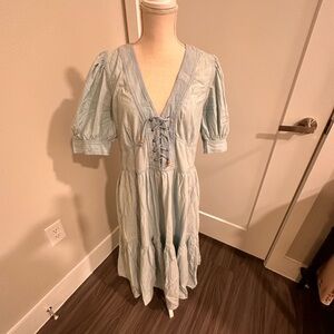 Ralph Lauren Light Blue Lace-Up Midi Dress